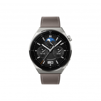 WATCH | GT 3 Pro | Smart watch | GPS (satellite) | AMOLED | Touchscreen | Activity monitoring 24/7 | Waterproof | Bluetooth | Titanium Case with Gray Leather Strap, Odin-B19V 2