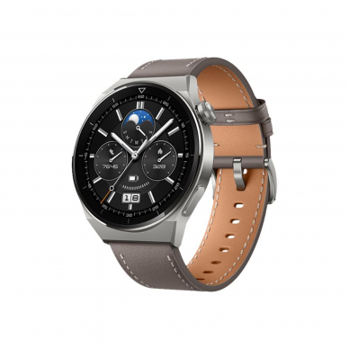 WATCH | GT 3 Pro | Smart watch | GPS (satellite) | AMOLED | Touchscreen | Activity monitoring 24/7 | Waterproof | Bluetooth | Titanium Case with Gray Leather Strap, Odin-B19V 5