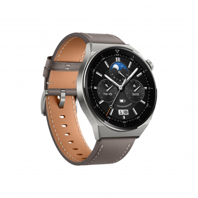 WATCH | GT 3 Pro | Smart watch | GPS (satellite) | AMOLED | Touchscreen | Activity monitoring 24/7 | Waterproof | Bluetooth | Titanium Case with Gray Leather Strap, Odin-B19V 7